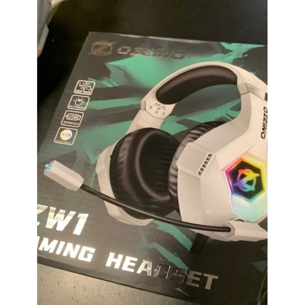 Ozeino ZW1‎ Gaming Headset White RGB Noise Cancelling Mic PS5 Xbox PC Switch NEW